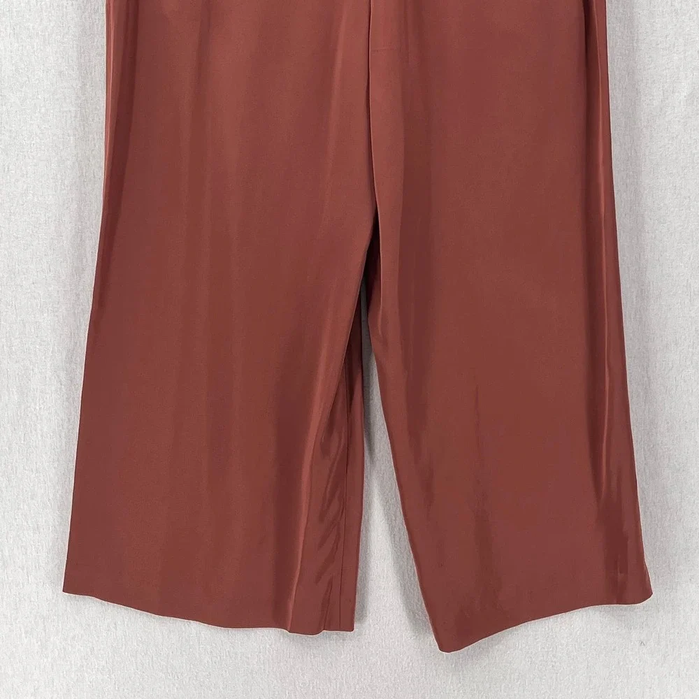 VINCE Satin High Waist Pants Womens 12 Pleated Wide Leg Cropped Silky Dressy - Picture 7 of 16